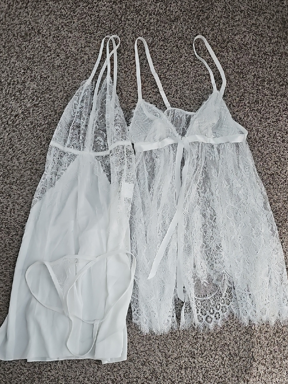 White Lace Babydoll Nightdress with Matching Thong